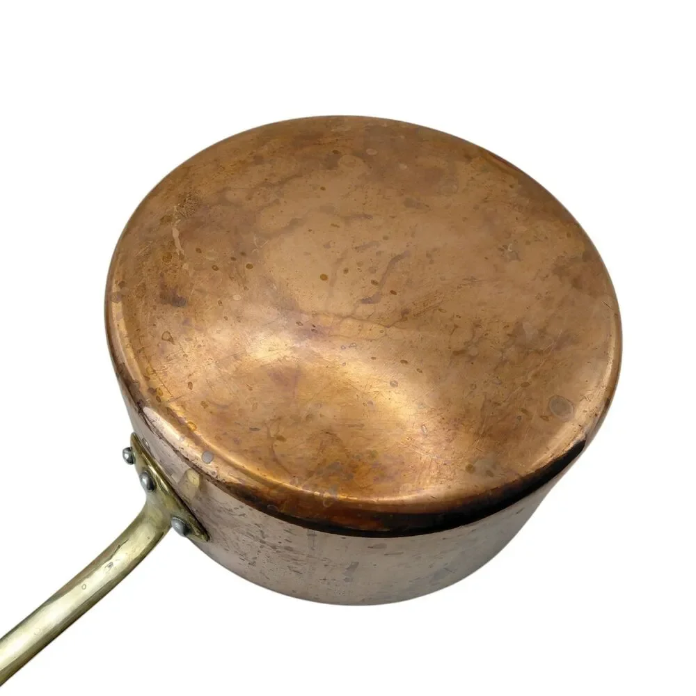 Vintage Copper Pot Brass Handle 3 Sauce Pan Lid